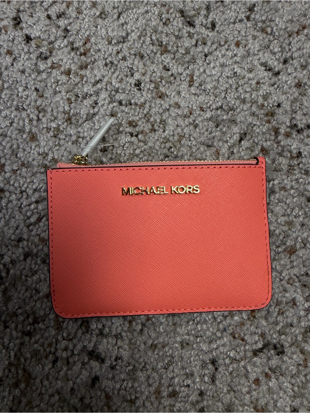 Michael Kors Coral Pink Zip Card Holder with Gold Hardware